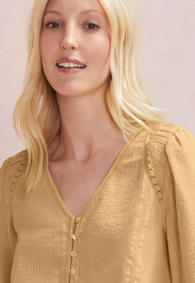 K&uuml;rzer geschnittene Bluse, Warmes Gelb, completeTheLook