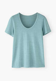 T-Shirt mit U-Ausschnitt, Puderblau, webstill