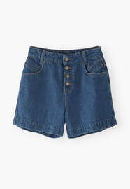 Denim-Shorts mit hoher Taille, Mittlere Waschung, webstill