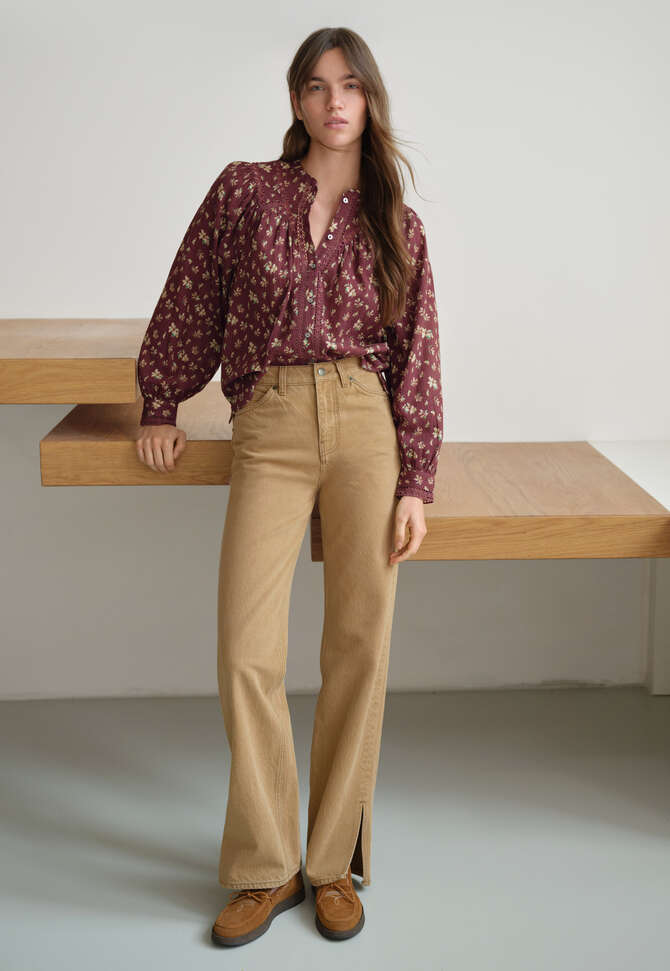 Gaze-Bluse mit Print, Wein, completeTheLook