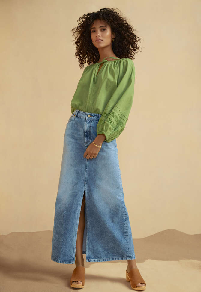 Geraffte Bluse, Apfel, completeTheLook