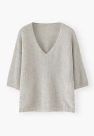 Pullover mit V-Ausschnitt, Hellgrau, webstill