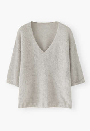 Pullover mit V-Ausschnitt, Hellgrau, webstill
