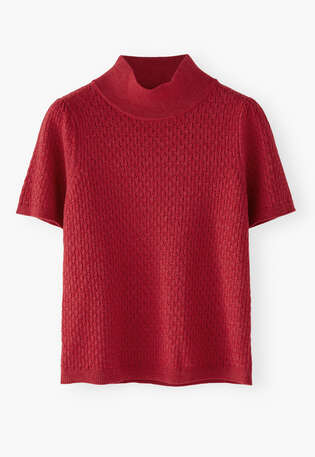 Pointelle-Pullover, Scharlachrot, webstill