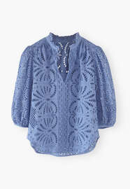 Broderie-Anglaise-Bluse, Kornblumenblau, webstill