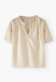 Bluse mit Spitzendetail, Buttercreme, webstill