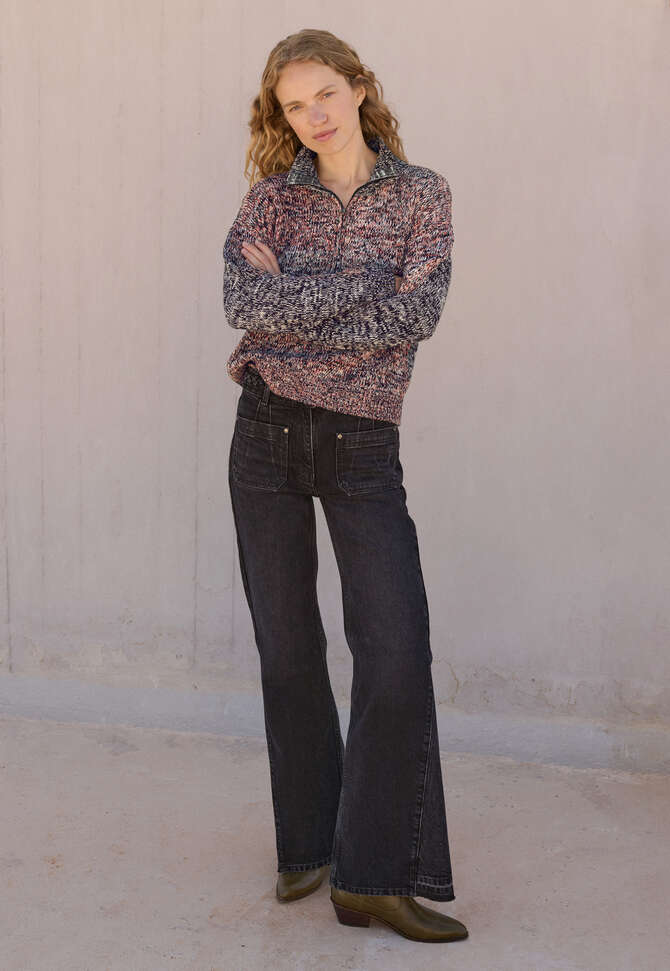 Pullover mit Rei&szlig;verschluss, Chili/Schwarz, completeTheLook