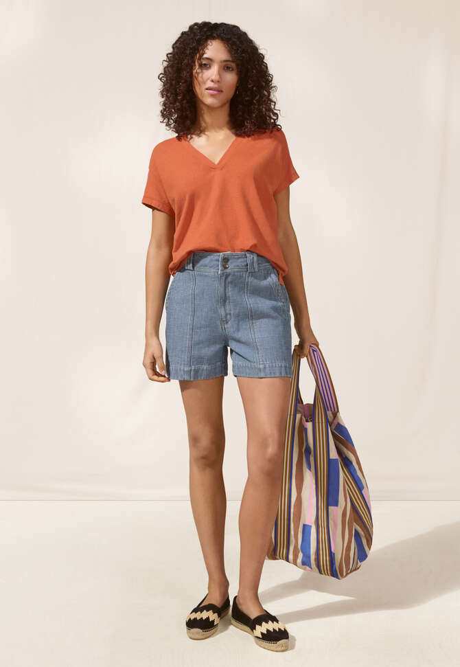 T-Shirt mit V-Ausschnitt, Mandarine, completeTheLook