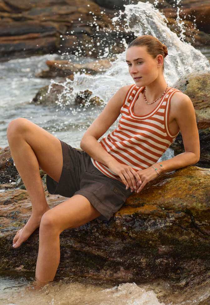 Strick-Tr&auml;ger-Top mit Streifen, Amber/Ecru, completeTheLook