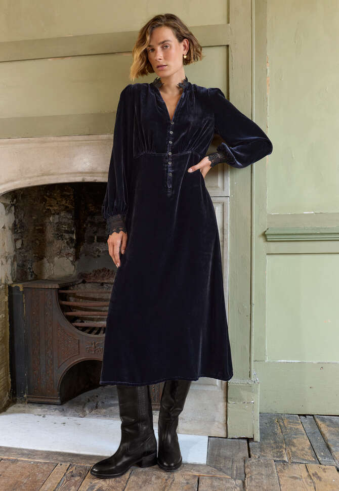 Velvet lace-frill dress, Midnight, completeTheLook