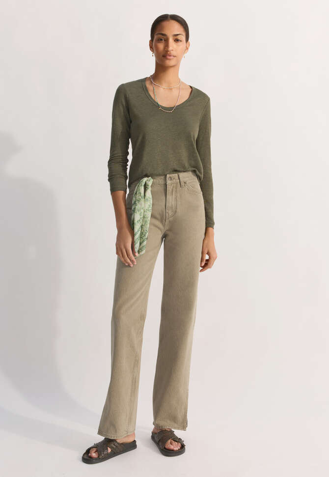 Lang&auml;rmeliges Rundhals-Top, Moos, completeTheLook