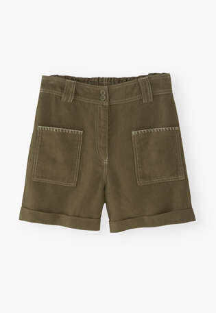 Shorts mit aufgesetzten Taschen, Zimtbraun, webstill