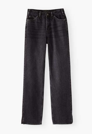 Jeans mit geschlitztem Saum, Gewaschenes Schwarz, webstill