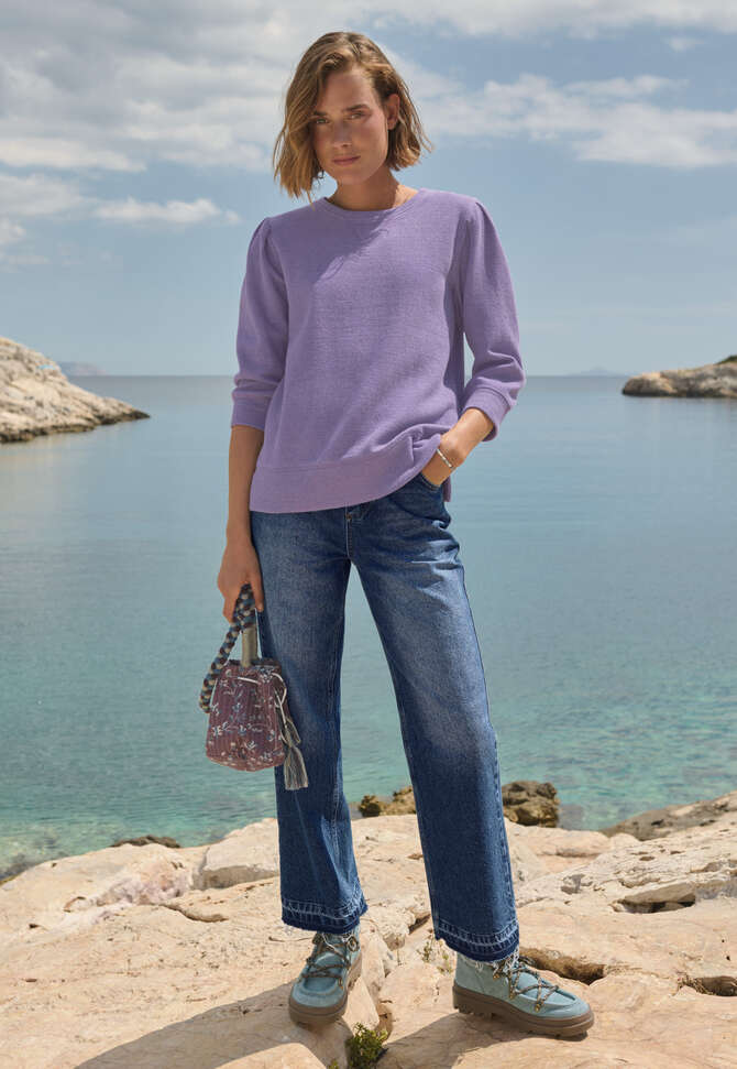 Pleat-sleeve sweatshirt, Periwinkle, completeTheLook