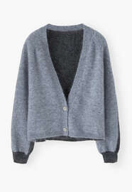 Cardigan mit V-Ausschnitt, Blau/Schiefer, webstill