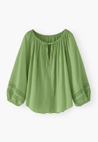 Geraffte Bluse, Apfel, webstill