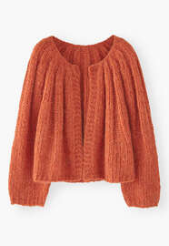 Handgestrickter Cardigan, Chiliorange, webstill