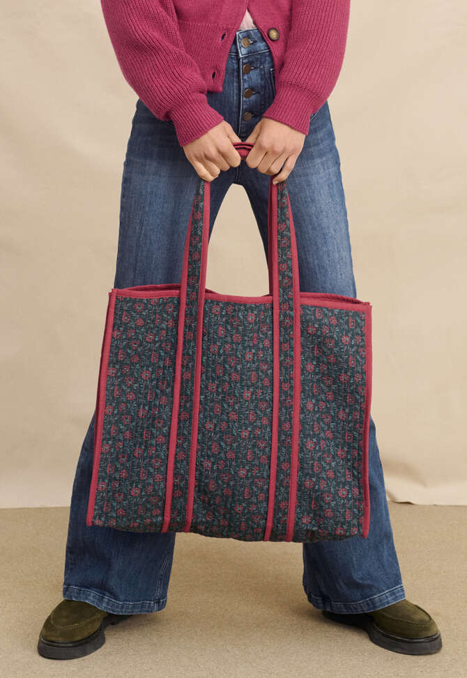 Bedruckte Stepptasche, Himbeere/Petrol, completeTheLook