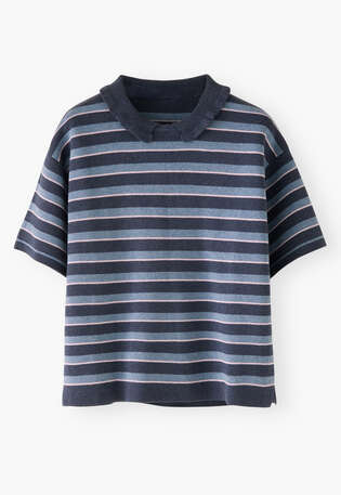 Streifenpullover mit Kragen, Denim/Lavendel, webstill
