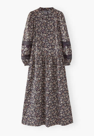 Print-Kleid mit tiefer Taille, Kohlschwarz/Nerz, webstill