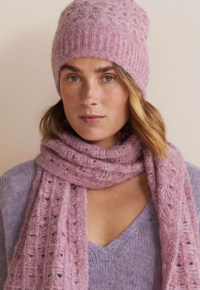 Gestrickte M&uuml;tze, Rosa Lavendel, completeTheLook