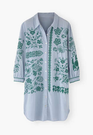 Kleid mit platzierter Stickerei, Helles Kornblumenblau, webstill