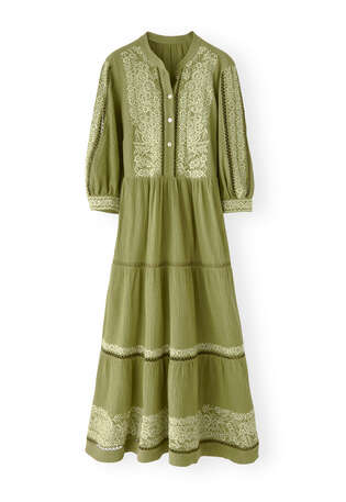 Besticktes Kleid, Blattgr&uuml;n, webstill