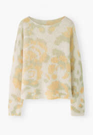 Bedruckter Pullover, Butterblume/Perle, webstill