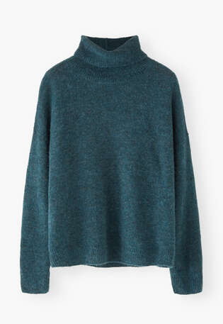 Rollkragenpullover, Dunkles Petrol, webstill