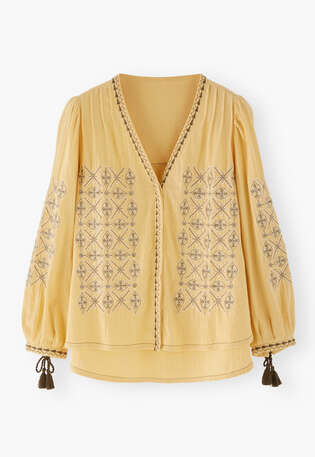Bestickte Bluse, Warmes Gelb, webstill