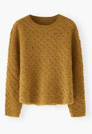 Fangmuster-Pullover, Honigbraun, webstill