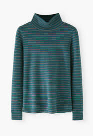 Gestreifter Rollkragenpullover, Tiefes Aquamarin, webstill