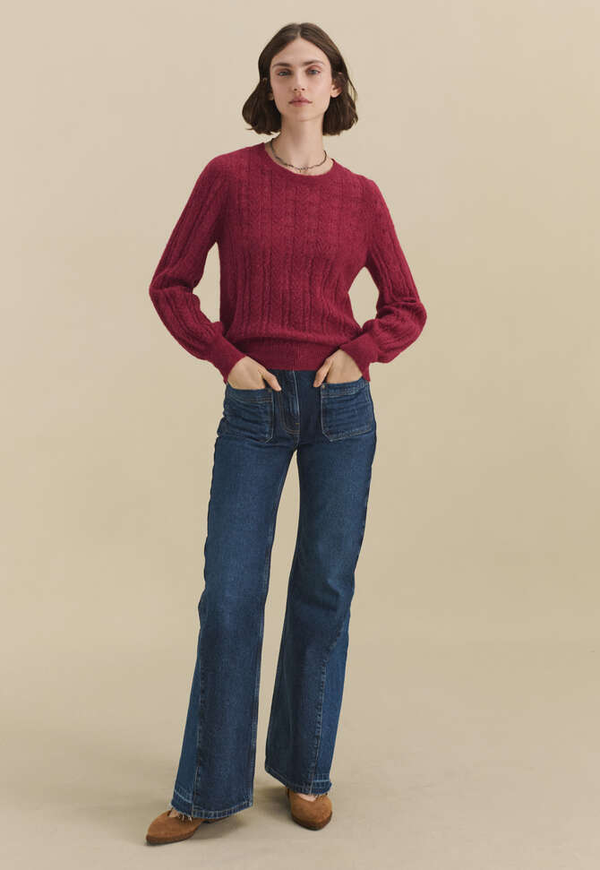 Lace-stitch sweater, Garnet, completeTheLook