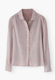 Gestreifte Crinkle-Bluse, Himmelblau/Rot, webstill