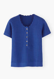 T-Shirt mit Maschendetails, Tiefes Kobalt, webstill