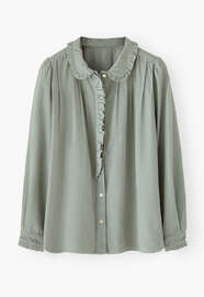 Faltenbluse aus Cord, Rauchiges Enteneiblau, webstill