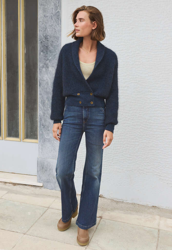 Cardigan mit Schalkragen, Petrolschwarz, completeTheLook