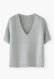 Pullover mit V-Ausschnitt, Kreideblau, webstill