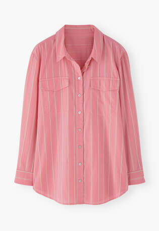 Gestreifte Bluse, Melonenrosa, webstill