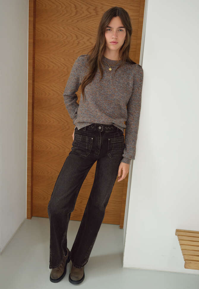 Moss-stitch sweater, Blue sand, completeTheLook