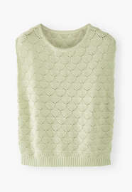 &Auml;rmelloser Musterpullover, Blasses Mint, webstill