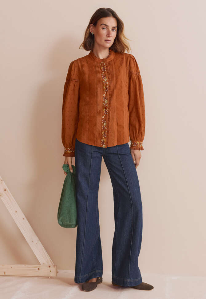 Bestickte Broderie-Bluse, Terrakotta, completeTheLook