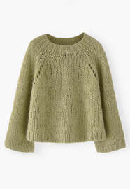 Handgestrickter Pullover, Zartes Oliv, webstill