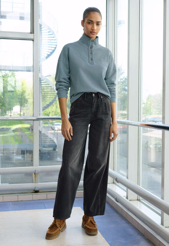 Sweatshirt mit Streifen, St&uuml;rmisches Blau, completeTheLook