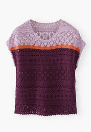 Pullover im H&auml;kelmuster, Aubergine Orange, webstill