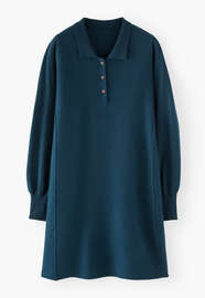 Kurzes Kleid mit Kragen, Petrol, webstill