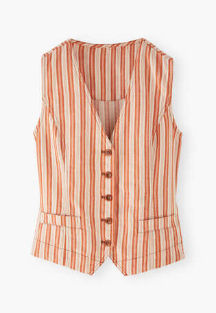 Streifenweste, Orange/Ecru, webstill