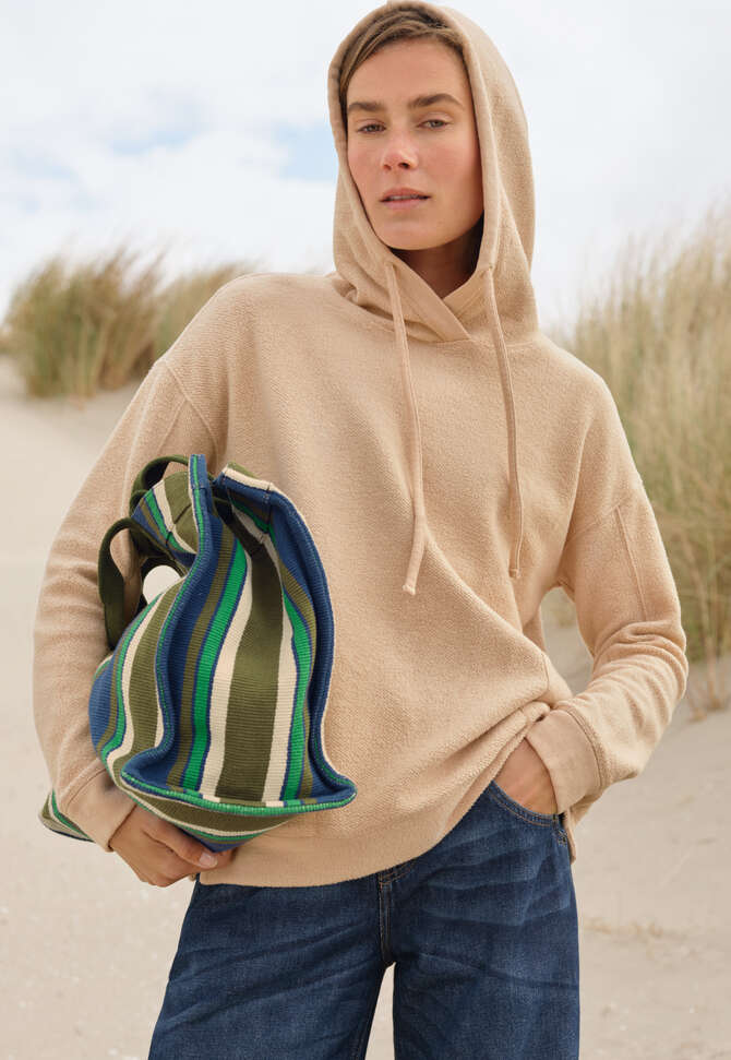 Gro&szlig;e gestreifte Tasche, Oliv/Blau, completeTheLook