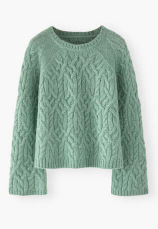 Zopfmuster-Pullover, Zartes Aqua, webstill