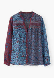 Print-Bluse mit Kr&auml;uselungen, Magenta-Violett, webstill